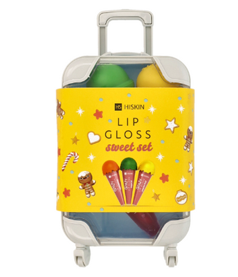 Набір подарункові блиски для губ у валізці Hiskin Lip Gloss Sweet Set, 3 продукта Г22 фото