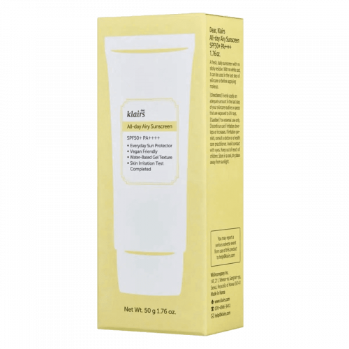 Солнцезащитный крем DEAR, KLAIRS All-day Airy Sunscreen SPF50+ PA++++ 50 мл Ф90 фото